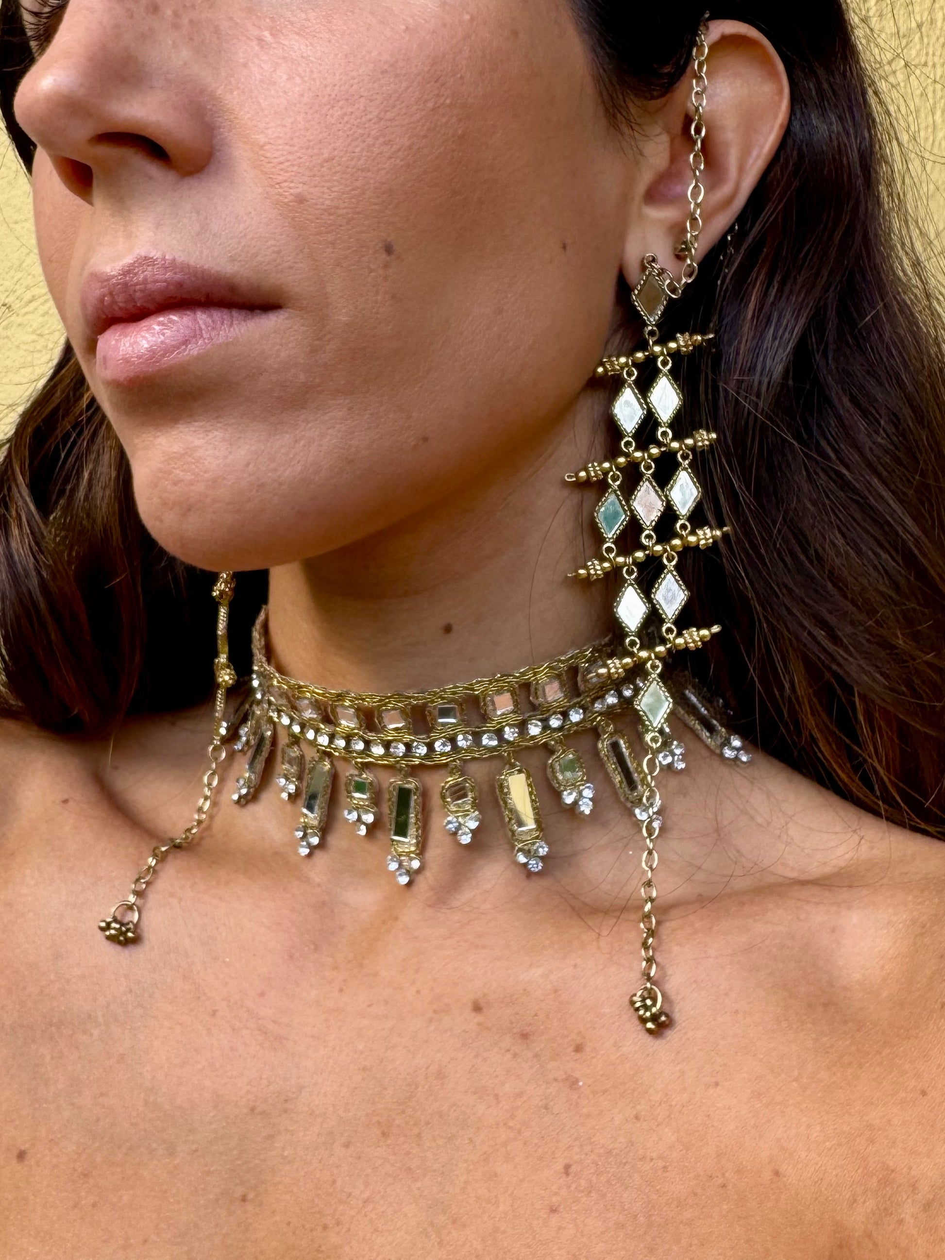 gold mirror choker neckalce india